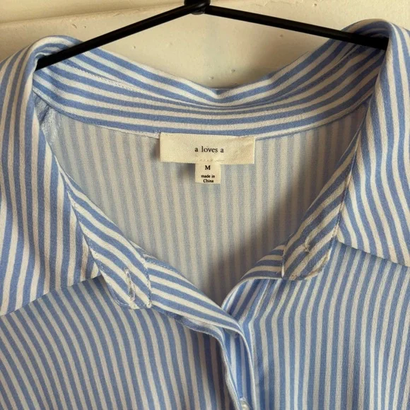 A Loves A Pinstripe Print B Tiered Waistless Midi Shirt Dress Size Medium - Picture 4 of 11